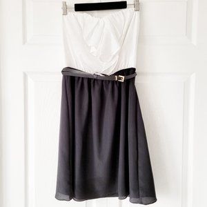 Express black/white tuxedo strapless belt dress 6